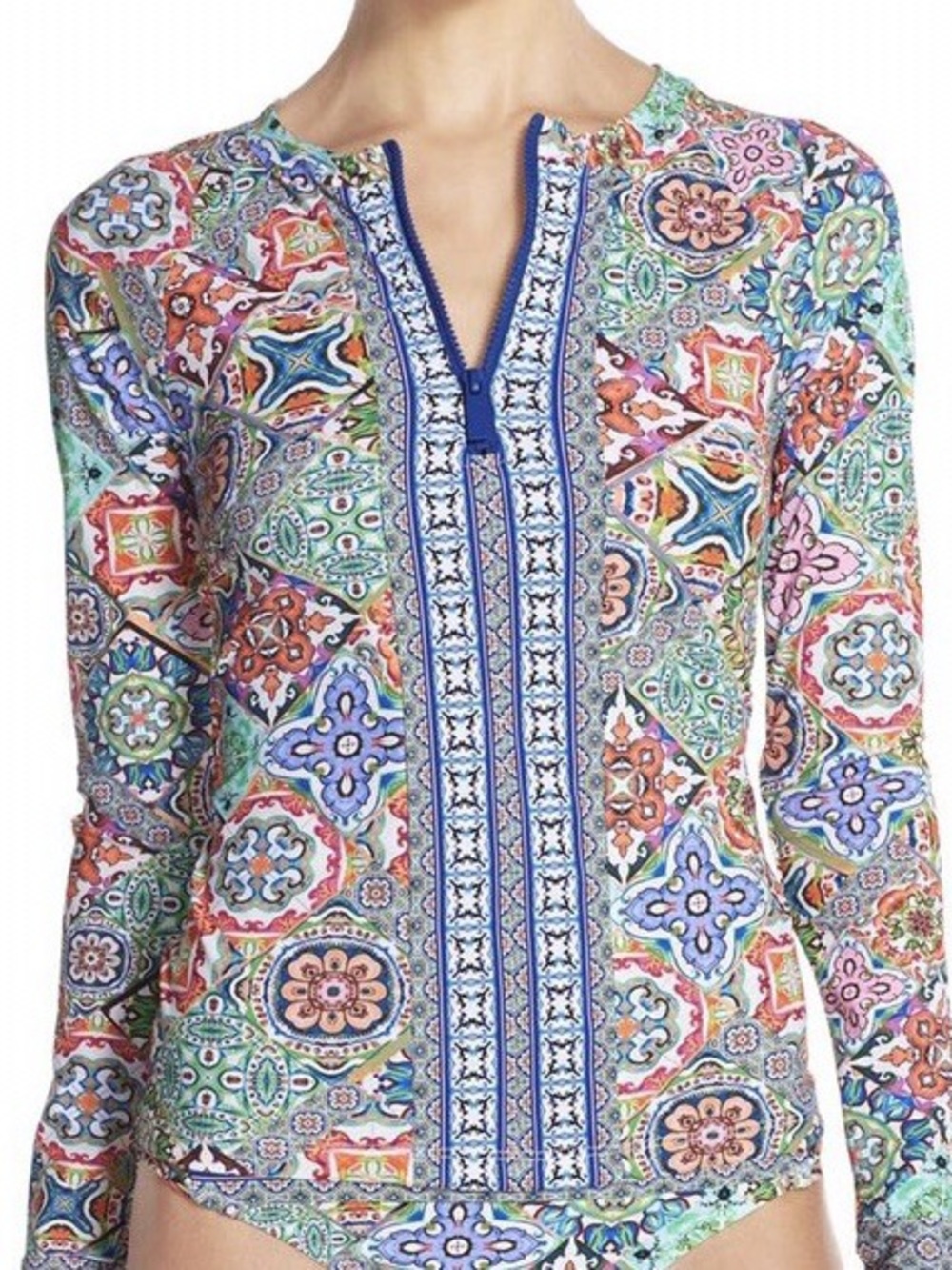 $192 Sz S Small Nanette Lepore Greek Tiles Rashguard Top Swim